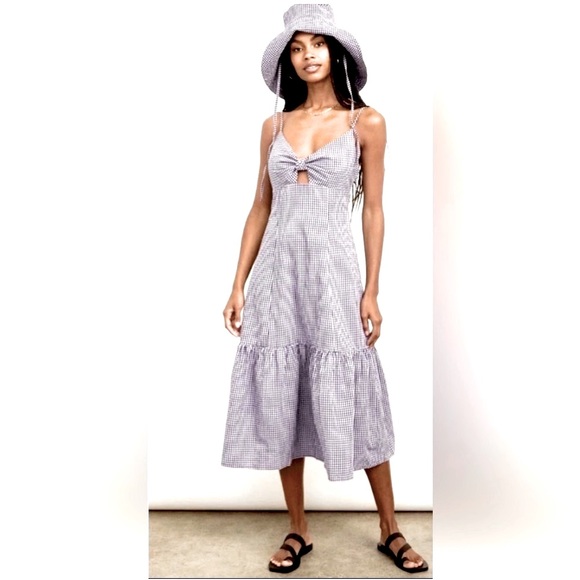 NWT Rails Maeve Navy Lilac Gingham Dress w Front Cutout - Picture 4 of 9